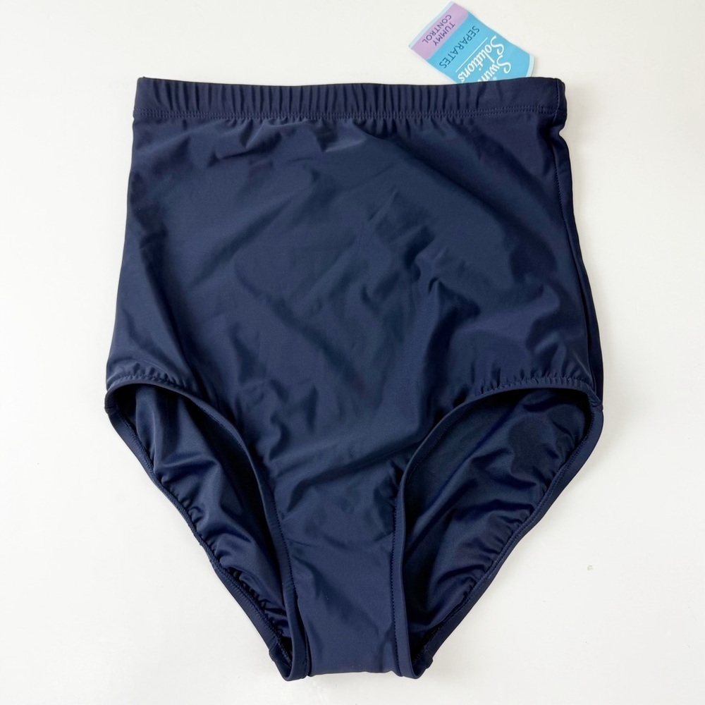 Swim Solutions Swim Brief Womens 8 Navy High Waist Tummy Control Bikini Bottom